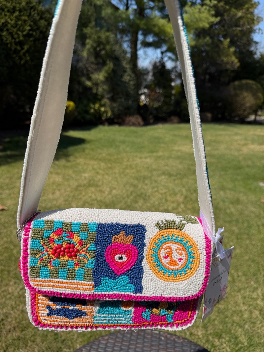 Viral made in India Beaded Multicolor Shoulder Bag - White Strap